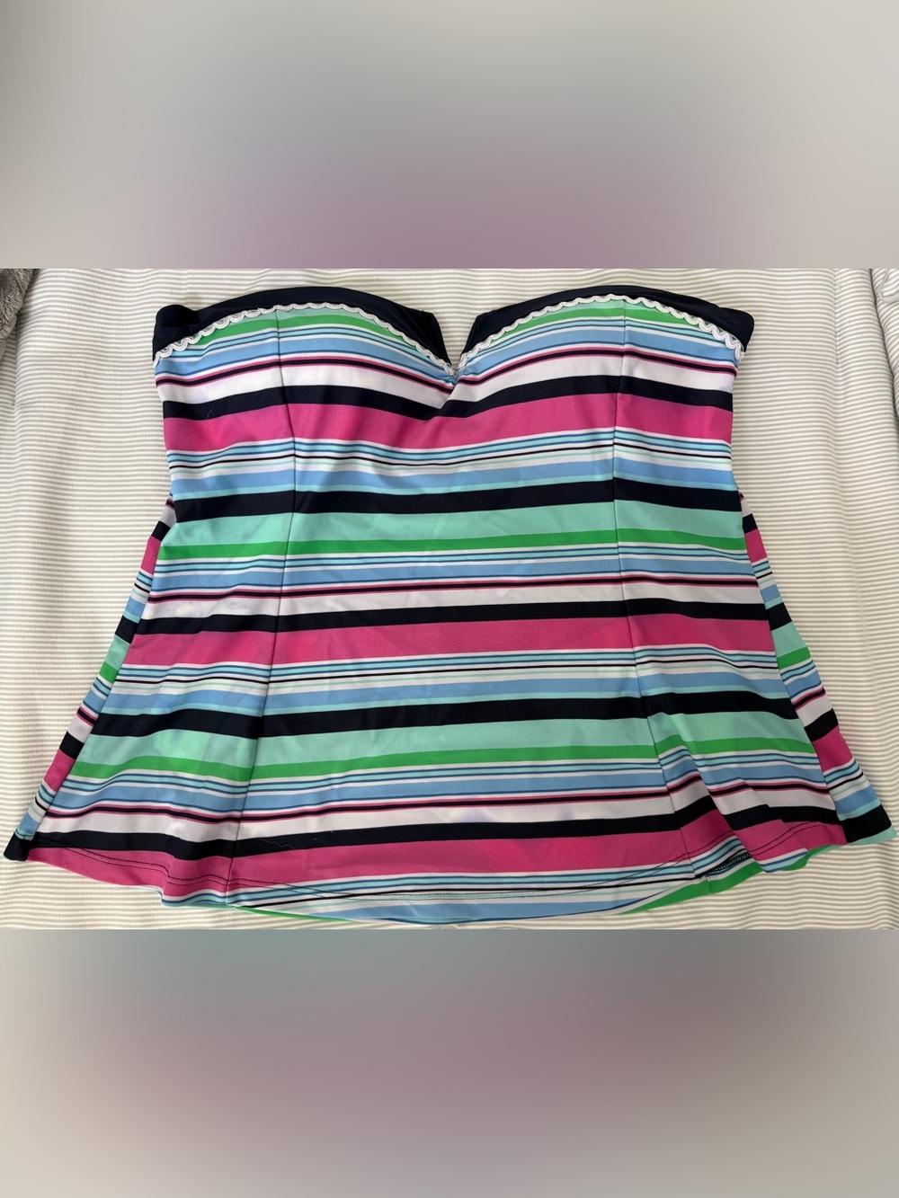 crown & ivy Pink Blue Green Striped Women’s Swim Tankini Top